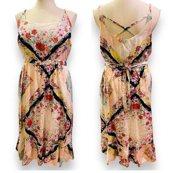New Torrid 3 (3X 22/24) Strappy Floral Scarf Print Challis Tiered Sun Dress Boho - Picture 1 of 2